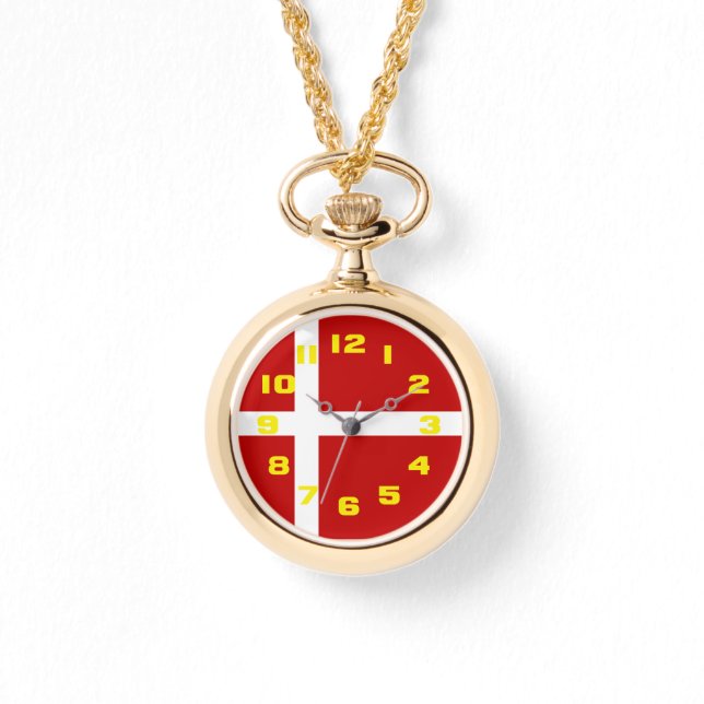 Montre Drapeau danois Dannebrog rouge blanc jaune chiffre (Recto)
