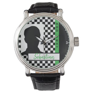 Montre Drapeau de course en damier Ligne verte Course pho