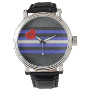 Montre Drapeau de fierté en cuir SlipperyJoe's noir bleu