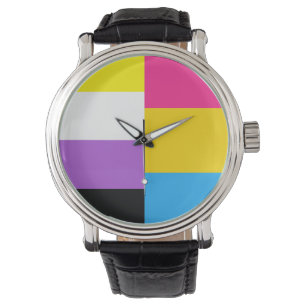 Montre Drapeau de fierté pansexuelle non binaire double