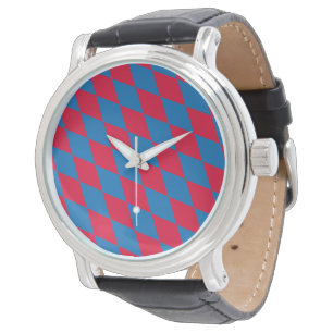 Montre Drapeau diamant Bavière bleu et rouge motif