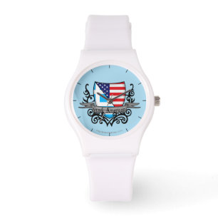 Montre Drapeau du bouclier grec-américain