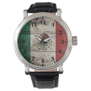 Montre Drapeau du Mexique sur le vieux grain en bois