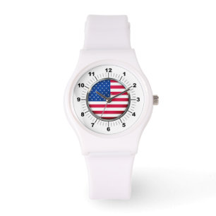 Montre Drapeau féminin États-Unis Sporty White Silicon Wa