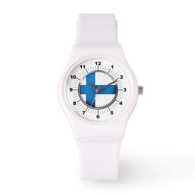 Montre Drapeau féminin Finlande Sporty White Silicon Watc (Recto)