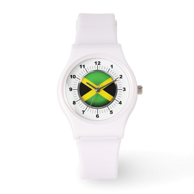 Montre Drapeau féminin Jamaïque Sporty White Silicon Watc (Recto)