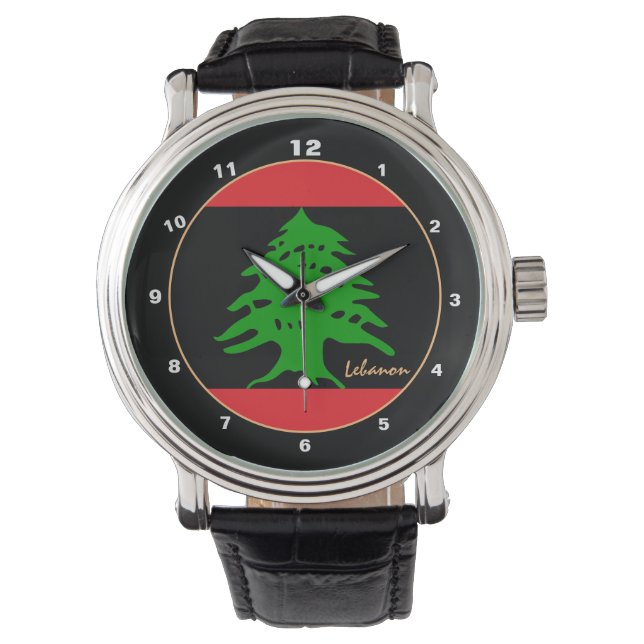 Montre Drapeau libanais, design NOIR, mode libanaise (devant)