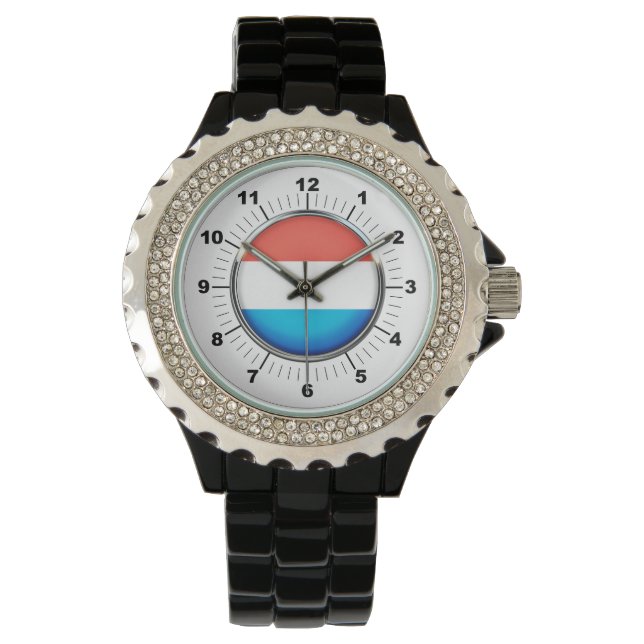 Montre Drapeau Luxembourg féminin Rhinestone Black Watch (devant)