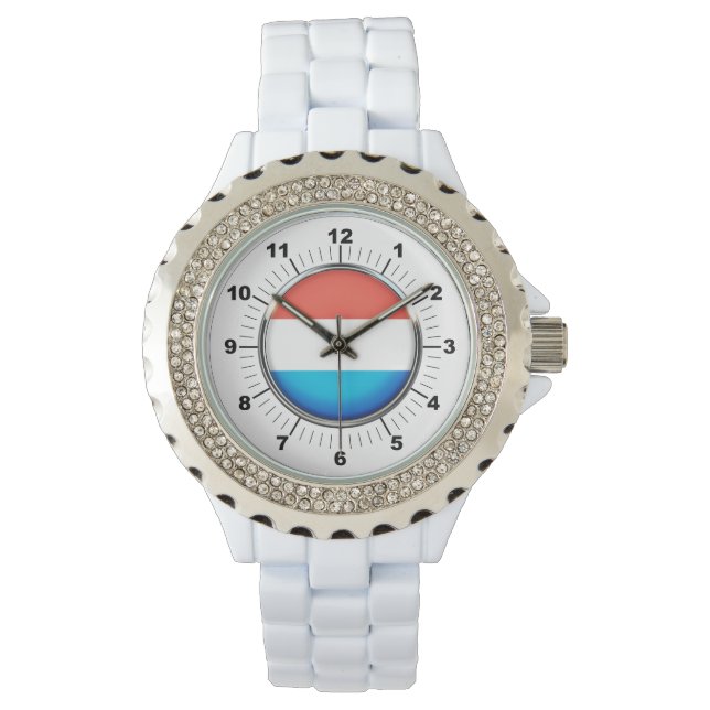 Montre Drapeau Luxembourg féminin Rhinestone White Watch (devant)