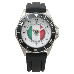 Montre Drapeau Mexique Hommes Black Rubber Strap Watch