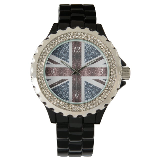 Montre Drapeau rustique UK rouge bleu étincelants parties (devant)