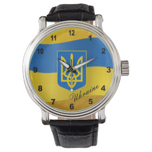Montre Drapeau ukrainien et emblème ukrainien, texte Wat