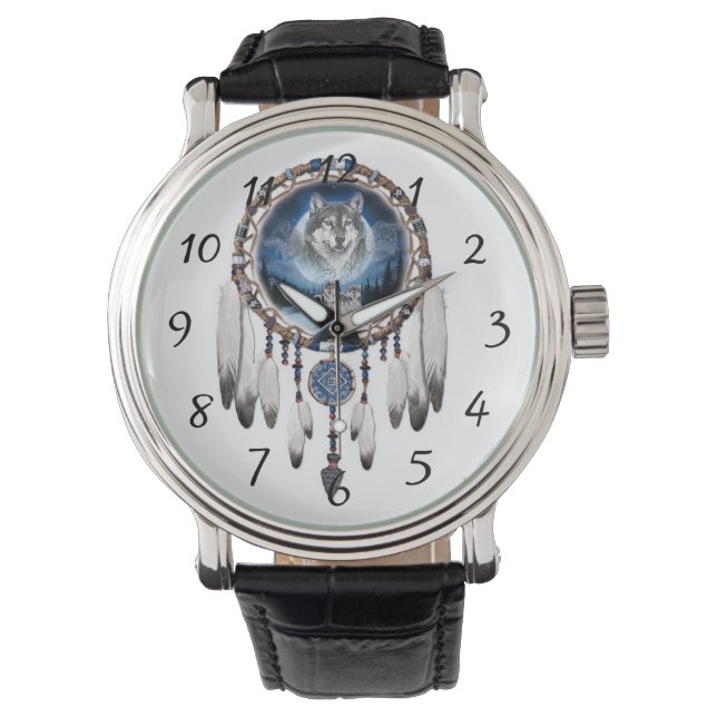 Montre Dream Catcher avec arrière - plan loup (devant)