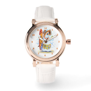 Montre drôle de surfeur de bonhomme de neige