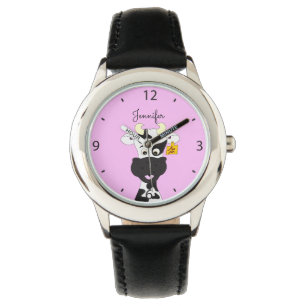 Montre Drôle dessin animé de vache rose nom enfants reg
