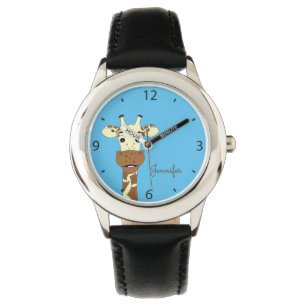 Montre Drôle girafe dessin animé nom bleu enfants regarde