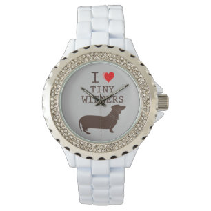 Montre Drôle J'Aime Minuscule Wiener Dachshund Argent Pl