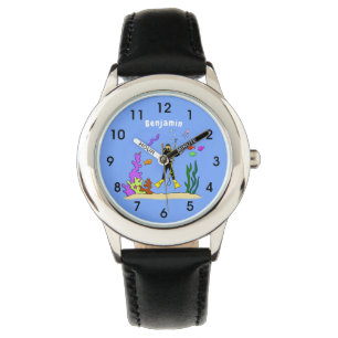 Montre Drôle plongeur et poisson mer créatures dessin ani