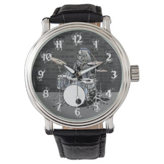 Montre Drôle Punk Rock Drummer Ours Jouer Drums Rocker
