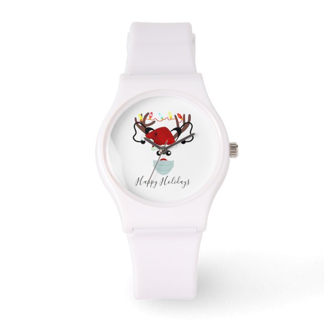 Montre Drôle rennes de Noël portant un masque facial (Recto)