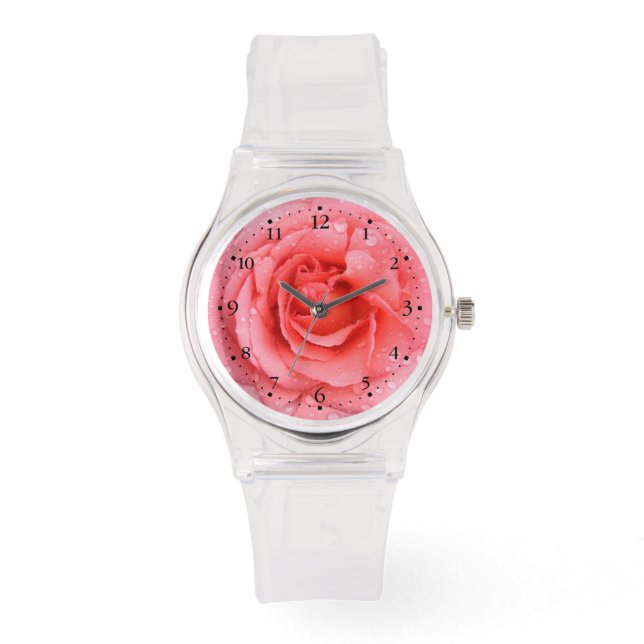 Montre Drops d'eau rose romantique (Recto)