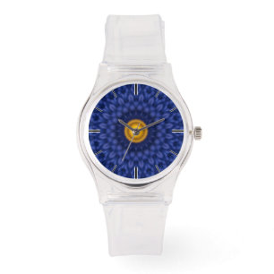 Montre Duck on blue with yellow kaleidoscope