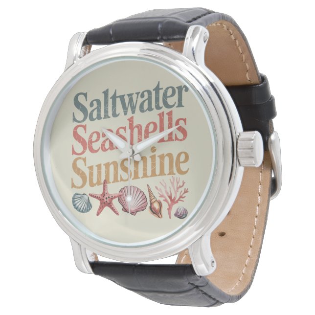 Montre Eau salée Coquillages Soleil Été Plage vacances (Incliné)
