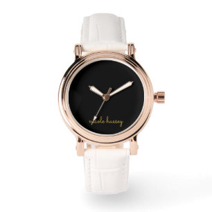 Montre Écriture noire et or Monogramme moderne élégant