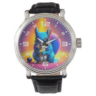 Montre Écureuil Bleu Mangeant Un Fruit