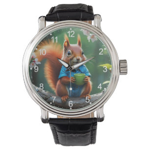 Montre Écureuil mignon assis sur la branche de l'arbre