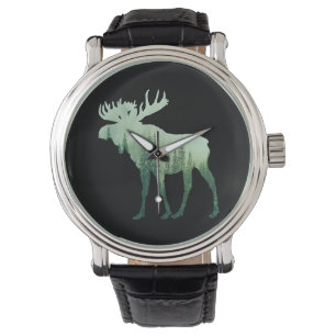 Montre Élan Cerf Et Forêt Nature