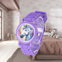Montre électronique de Unicorne de violet cosmique