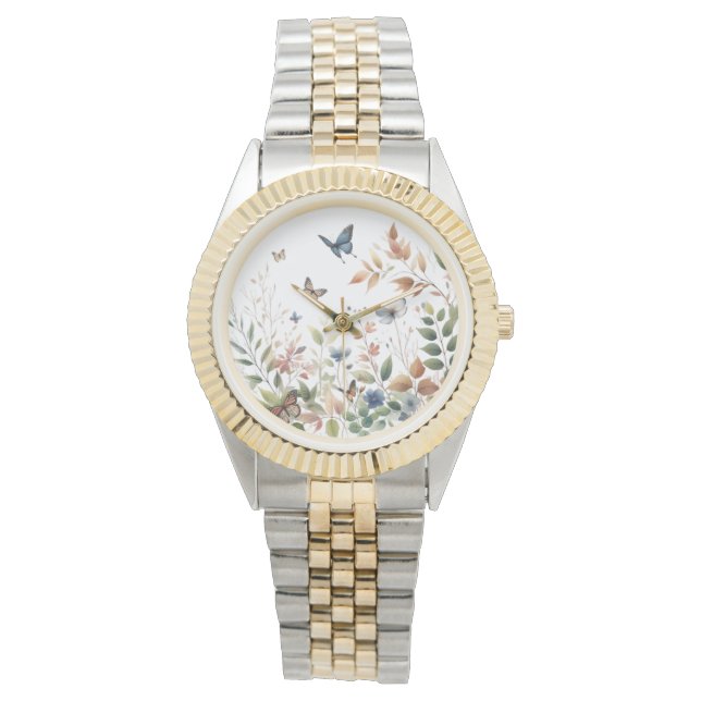 Montre Élégance botanique | Papillons et feuillage (devant)