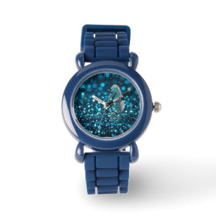 Montre Élégance en mouvement : hippocampe aqua sur bokeh