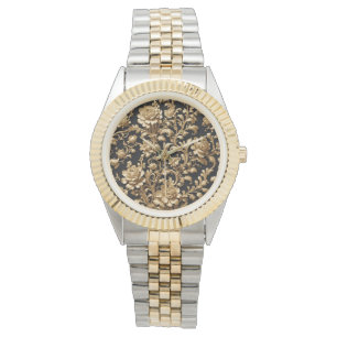 Montre Elégance enchantée : Floral noir et or