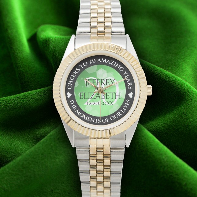 Montre Élégant 20e anniversaire de Mariage d'émeraude (Elegant 20th Emerald Wedding Anniversary Wristwatch Cover Photo)