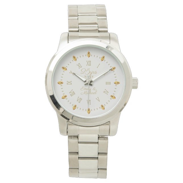 Montre Élégant 25ème anniversaire du Mariage d'argent Nom (devant)
