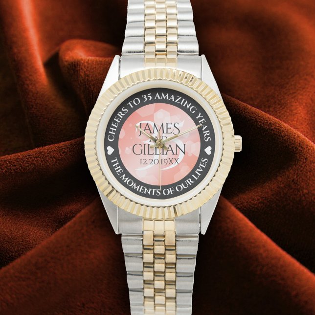Montre Élégant 35e anniversaire de Mariage corallien (Elegant 35th Coral Wedding Anniversary Wristwatch Cover Photo)