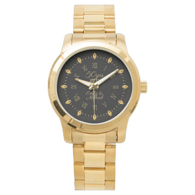 Montre Élégant 50e anniversaire de Mariage d'or Date Nom (devant)