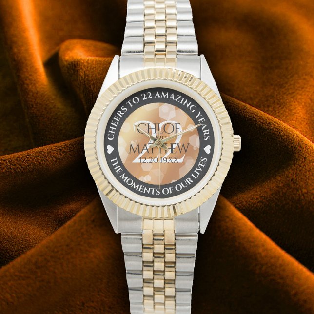 Montre Élégant 7e 22e 49e anniversaire de Mariage de cuiv (Elegant 22nd Copper Wedding Anniversary Wristwatch Cover Photo)