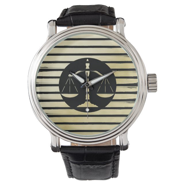Montre Élégant avocat noir feuille d'or peint rayé (devant)
