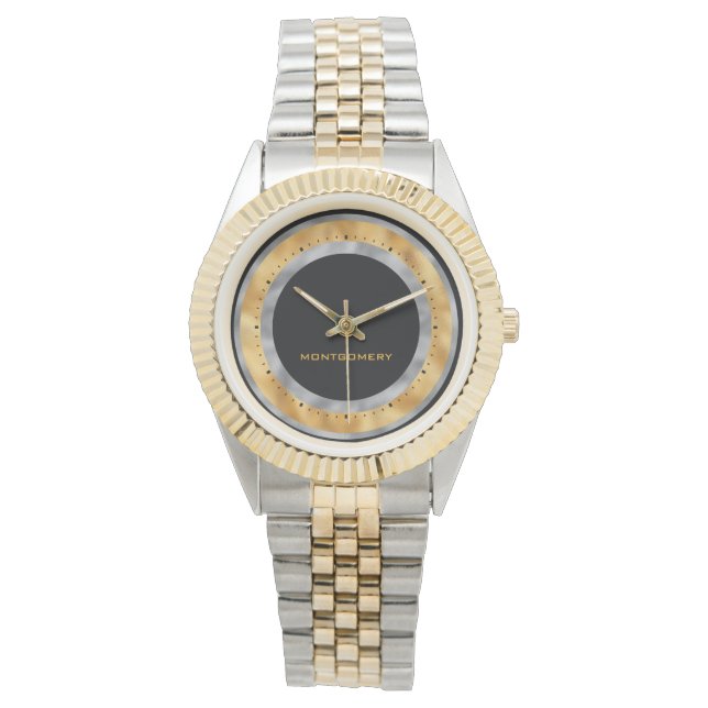 Montre Elégant Black Silver Gold Foil Personnalisé (devant)