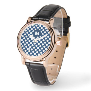 Montre Elégant bleu marine blanc élégant Monogramme perso