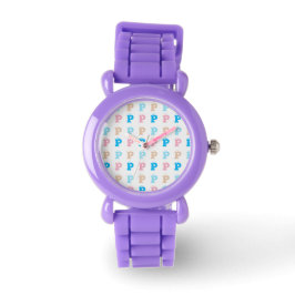 Montre Élégant bleu rose Monogrammé Lettres amusantes Mot