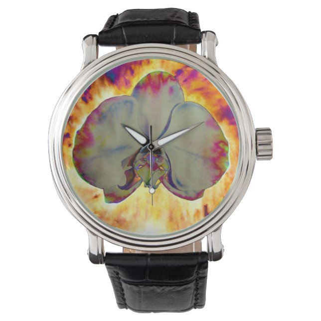 Montre Elégant boho abstrait aquarelle orchidée peinture (devant)