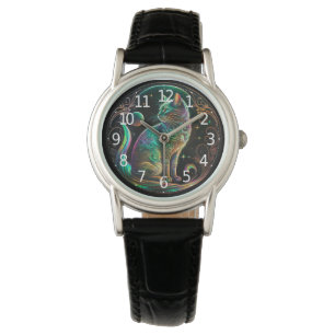 Montre Élégant Chat Psychédélique Art Moderne  