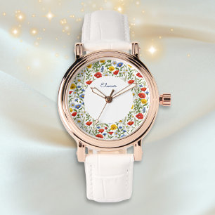 Montre Élégant Coloré Fleur sauvage été Floral Round