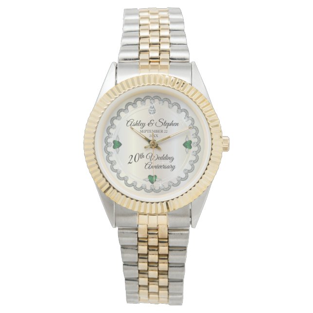 Montre Élégant diamant d'émeraude 20e anniversaire de Mar (devant)