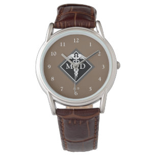 Montre Elégant docteur MD Caduceus Brown Monogramme noir