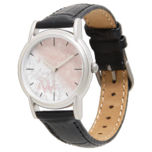 Montre Élégant faux rose en or confetti image en marbre